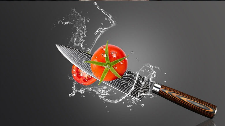 Laser wave color wood handle 8 inch steel knife